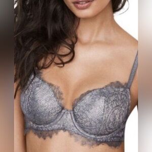New Victoria's Secret Dream Angels Lined Demi Bra 34D Silver Glitter Sexy